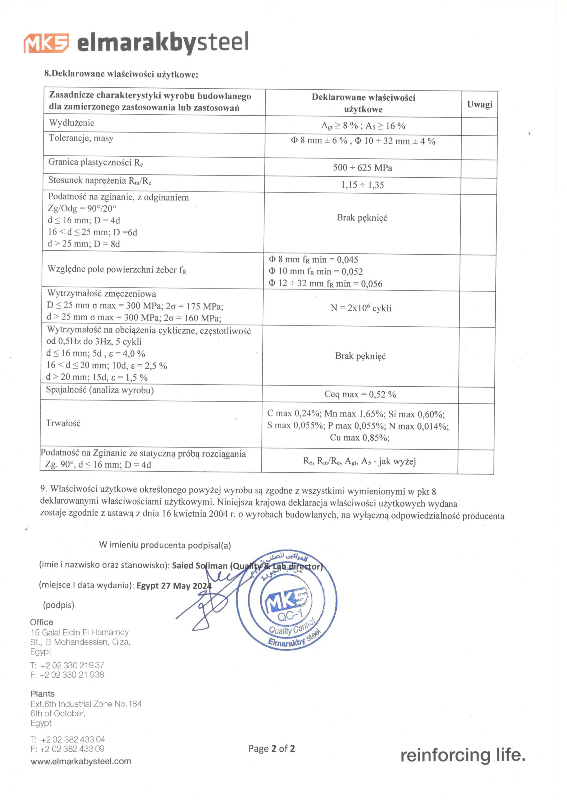 ELMARAKBYSTEEL Decleration of Performance MKSP 01-2024_Page_1_Page_2 ELMARAKBYSTEEL Decleration of Performance MKSP 01-2024_Page_1_Page_2